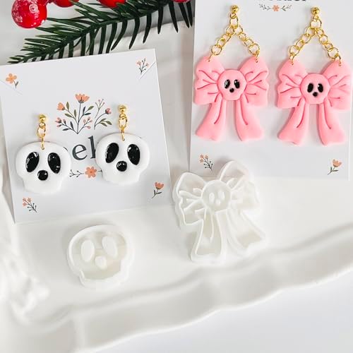 Xaekicr Skull Bow & Cartoon Skeleton Polymer Clay Cutters – Halloween Clay Earring Cutters for DIY Earrings – Cute Polymer Clay Molds for Jewelry Making – Clay Tools for Craft Lovers