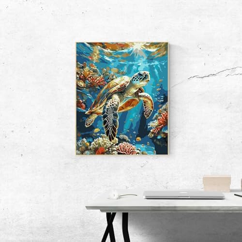 ldazao Framed Paint by Numbers Kit for Adults Sea Turtle Paint by Number Artist Kit Beginner DIY Painting Kits for Adults On Canvas for Gift Home Wall Decor 9.5x12 Inch