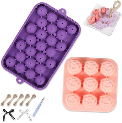 DIY Soap Making Kit, Soap Molds 2 Pack - Purple Circle & Rose Shapes with Hemp Rope, Black & White Ribbon for Handmade Soap (Soap Base Not Included), Teacher Appreciation, Back to School, Wedding Gift
