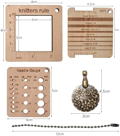 Wood Knitting Gauge Rulers 3 Set Wood Knitting Guage with Yarn Cutter for Sewing Knitting Crafts