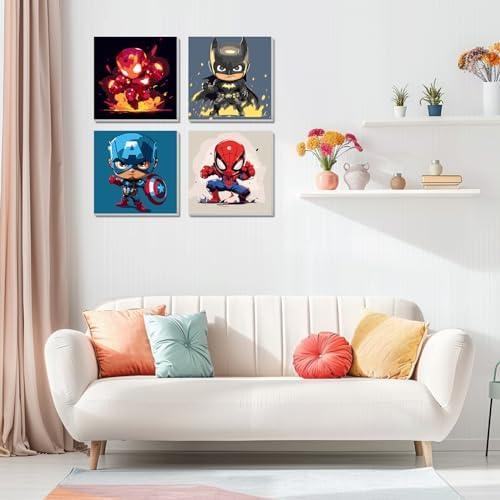 4 Pack Paint by Numbers Kit for Kids Paint by Number Kits Age 4-8 Painting Canvas for Kids Ages 8-12 Boys Framed Canvas Painting by Numbers Anime Drawing Kit Color by Numbers Kit for Kid 8x8 Inch