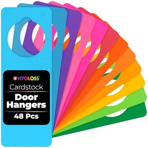 Hygloss Cardstock Door Knob Hanger Blank for Crafts - 48 Pcs Assorted Bright Colors for Easy Decorate/Write-On - Bulk Doorknob Hangers for Craft, DIY Blank Doorknob Sign Projects