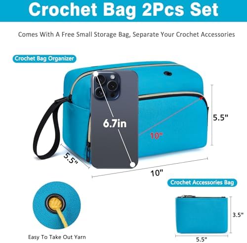 IBFUN Crochet Yarn Knitting Bag Organizer for Knit Accessories Hooks
