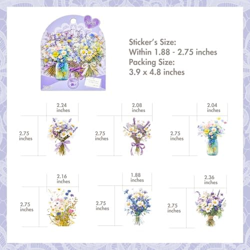 OKUPAN 120Pcs Flower Stickers for Scrapbooking Supplies, Transparent Scrapbook Stickers for Journaling, Card Making Supplies, Planner, DIY Craft, Wedding Invitations