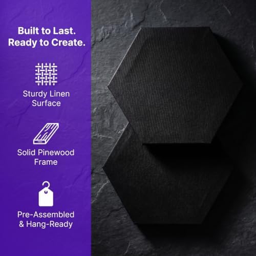 SHINEOFI 2pcs Hexagon Canvas Boards Black Artist Painting Panels for Oil Acrylic Art Ready to Hang Unique Geometric Frames for Home Office Gallery Decoration