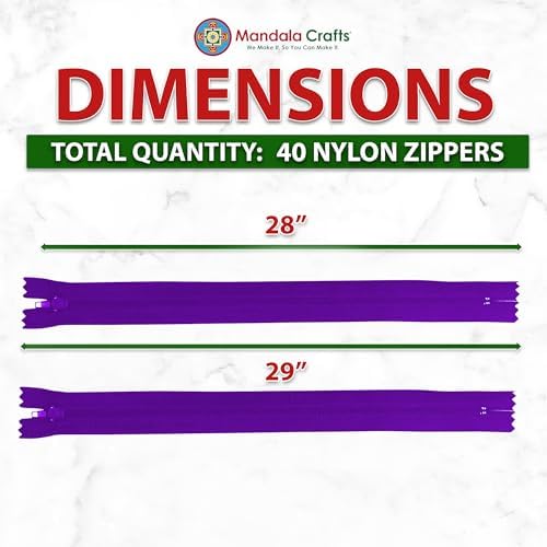 Mandala Crafts 40 PCs Purple Closed-End 28 Inches Nylon Zippers for Sewing