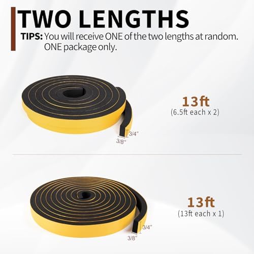 Yotache Foam Weather Stripping Tape 3/4" W X 3/8" T, 13 Ft Length