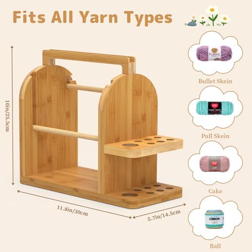 sandpaint Yarn Holder for Crocheting, Bamboo Wood Yarn Storage Organizer