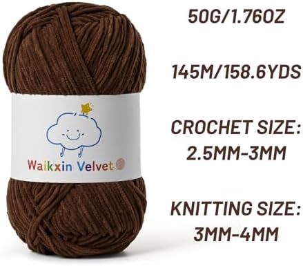 3 Pack Fluffy Chenille Yarn for Crocheting，Baby Yarn for Crocheting Soft，150g/5.28oz Velvet Amigurumi Yarn ，Fingering Weight Yarns for Crocheting Baby Blankets、DIY Craft.(3 Coffee)
