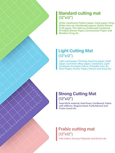 Gwybkq Cutting Mat 12 Pack 12x12, Compatible With Cricut Maker 4/Explore Air & Silhouette Sticky Pad Replacement Accessories, for Crafts Supplies (Standard/Light/Strong/Frabic)