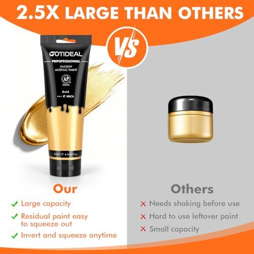 GOTIDEAL Metallic Gold Acrylic Paint, 8.45oz/250ml, Art Craft Paints
