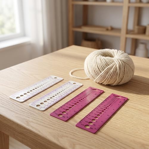 4 PCS Plastic Knitting Needle Gauge Measuring Tool, Knitting Needle Sizer & Crochet Gauge Measuring Tool, Knitting Tools and Accessories for Sewing (White & Pink)