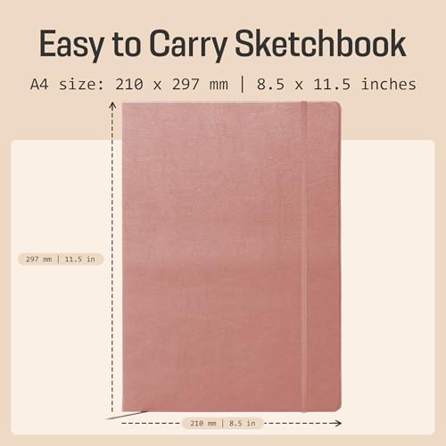 BROWNSTONE JOURNALS A4 Sketch Book Hardcover - 80 Sheets 100 GSM Paper | 8.5" x 11.5", Lay Flat, Vegan Leather Hardcover, Elastic Band, Back Pocket, Art Drawing Book for Adults & Students