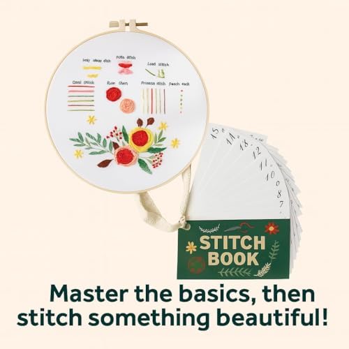 Embroidery Kit for Beginners Adults, No Tracing Pre-Punched Stitch Cards, 15 Stitch Practice Set with Video Tutorials, Needles and Thread, Hand Embroidery Starter Kit