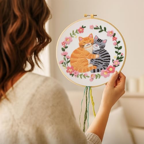 Nuberlic Cat Embroidery Kit for Beginners Adults