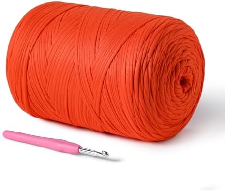 800g T-Shirt Crochet Yarn for Crocheting Crafts/Bags/Basket/Coaster,Hand Knitting Tshirt Yarn for Crochet,228yds T Shirt Yarns with High Elastic Thick Yarns Polyester Fabric（Orange）