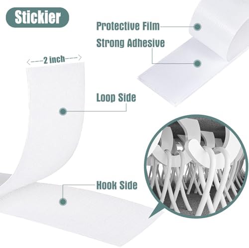 Navona 27Ft x 2 Inch Hook and Loop Strips with Adhesive, Heavy Duty Self Adhesive Tape with Back, Strong Sticky Back Fastener Roll for Home, Office, School, Crafting, White