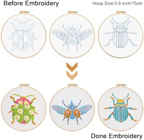 Louise Maelys Beetle Embroidery Kit for Beginners 3 Pack Nature DIY Set