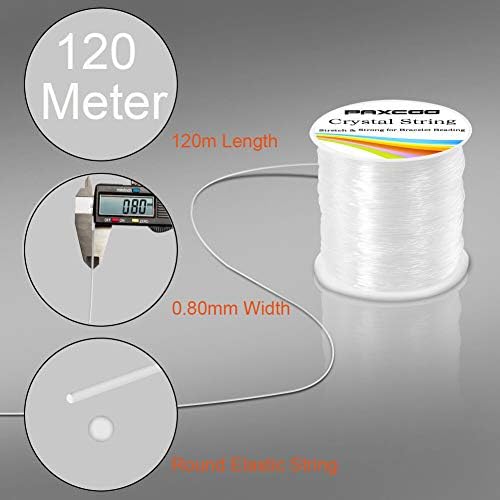 Paxcoo 0.8mm Elastic String, Stretchy Bracelet String Crystal String Bead Cord for Bracelet, Beading and Jewelry Making (120 m)