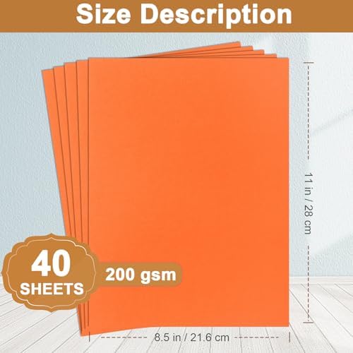 Silunkia 40 Sheets Orange Cardstock 8.5 x 11 Craft Paper 75lb