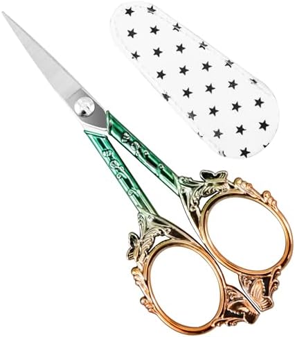 Crochet Scissors with Cover – Green Gold Vintage Small Embroidery Scissors, Sharp Craft Scissors for Yarn Thread Sewing Needlework, Cute Butterfly Design Gift for Crocheter Quilter, 4.6 Inch