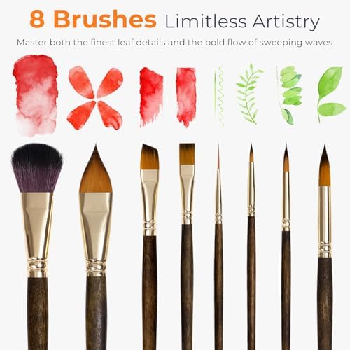 Nicpro 8Pcs Watercolor Paint Brushes Professional, Travel Paint Brush Set