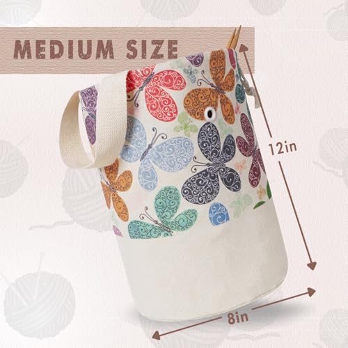 TOGETRUE Yarn Bag, Knitting Crochet Bag, Portable Yarn Storage Bags Organizer for Crocheting Project, Store Skein Ball, Short Knitting Needle (Medium, Butterfly)