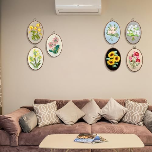 FONNUY Ribbon Embroidery 3D Flowers Pattern Design Kit Embroidery DIY Handwork Set Oval Home Decoration (Sunflower)