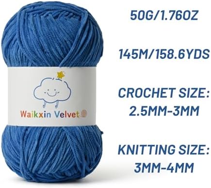 Fluffy Chenille Yarn for Crocheting，Baby Yarn for Crocheting Soft，50g/1.76oz Velvet Amigurumi Yarn ，Fingering Weight Yarns for Crocheting Baby Blankets、DIY Craft.(Blue)