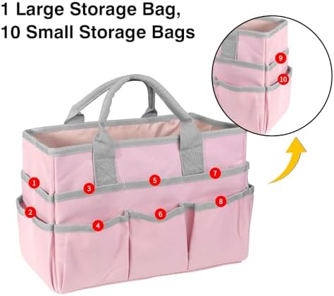 Teacher Handle Tote Bag Organizer ,Tote Bag Organization for Crafts,Art,Paper,Books ,School,Sewing,Travel with Handles,Ofiice Supplies StorageTote Bag Organization for Crafts,Art,Paper,Books (Pink)