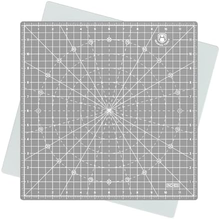 Headley Tools 12"x12" Rotating Cutting Mat, Self Healing Mat with 360-Degree Rotation & Anti-Slip Base, Sewing Board Cutting Mat Perfect for Fabric Quilting Leather Hobby Project, Grey