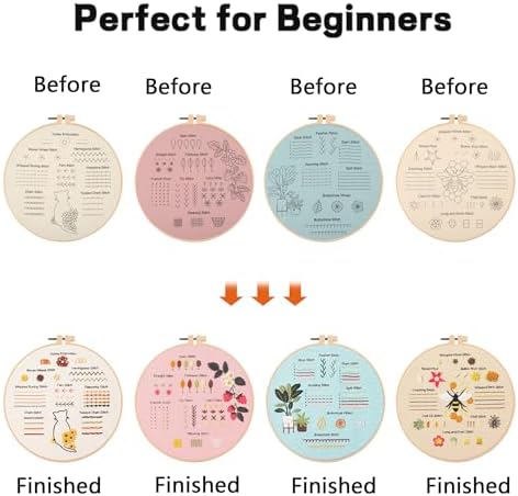 JOINRUN Beginner Embroidery Kit for Adults, 4 Pack with Video Tutorial