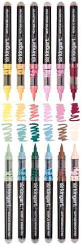 KINGART 12-Piece Cottage Acrylic Paint Brush Tip Marker Set – Flexible Fiber Brush Tips – Smooth Opaque Water-Based Ink for Detailed Nature Illustration and Crafts – 12 Muted Cottage Colors