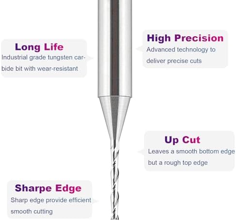 SpeTool 1/16 inch Cuting Diameter Spiral UP Cut Router Bit with 1/4 inch Shank 2 Flute Plunge CNC End Mill