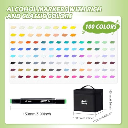 100 Colors Alcohol Markers, Dual Tip Fine & Chisel Pens, Art Markers Sketch Pens Permanent Alcohol Based for Adults Coloring Books Illustration Sketching Painting Art Supplies