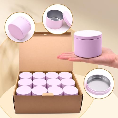 24-Pack 4oz Candle Tins with Lids, Metal Candle Jars for Candle Making, Empty Containers Vessels Bulk for Small Business & Beginners DIY Storage -Pink