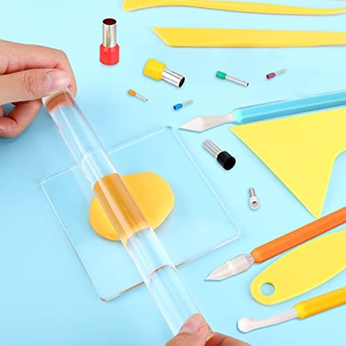 57 Pcs Clay Sculpting Tools Kits Polymer Clay Tools DIY Set with Roller | Clay Roller, Acrylic Sheets, Backing Board, Scrapers, for Polymer Clay Crafts, Art Sculpting, Shaping and Modeling Projects
