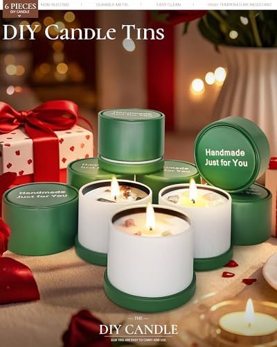 Quikobo 6 Pack 4oz Green Candle Tins with Lids - Durable Matte Tinplate Containers for DIY Candle Making and Multi-Purpose Storage
