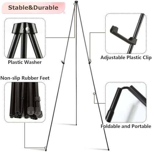 DAJAVE 6 Pack Display Easel Stand 63 Inch Folding Easels for Display, Portable Tripod Display Easel, Black Adjustable Metal Easel for Wedding Sign, Posters, Painting