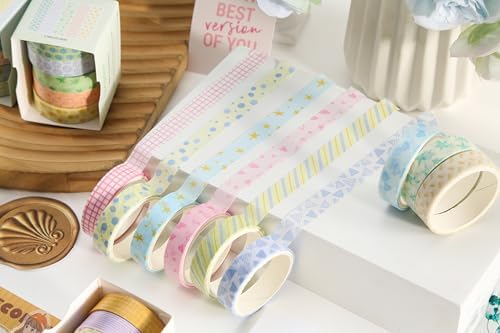 Colorful Pattern Washi Tape Set - 20 Rolls Cute Adhesive Tapes Pastel Arts Decorative Masking Tape Sets for Craft, Kids, Scrapbook, DIY, Gift Wrapping (Sweet Pastel)