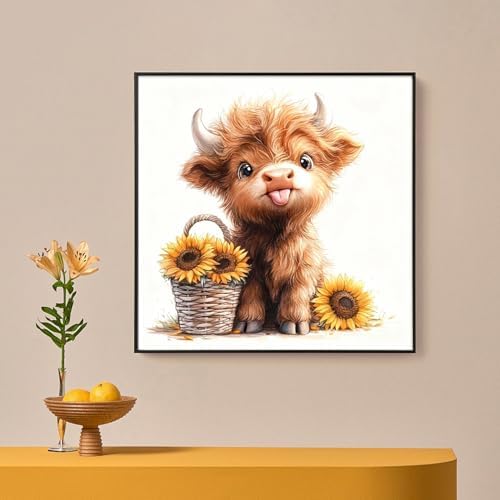 Amaieuin Highlan Cow Paint by Number Adult,Paint by Number Kits for Adults,Cow Canvas Paint by Numbers for Adults,Gifts and Home Wall 16x16in