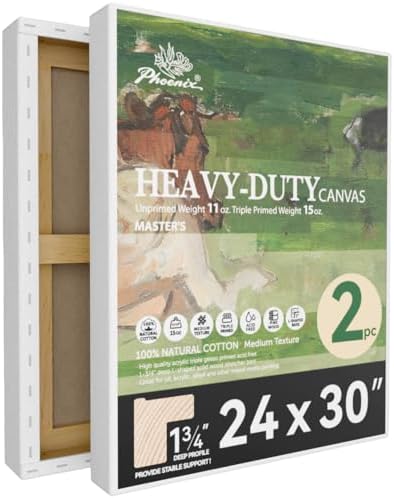 PHOENIX 24x30 Inch 2 Pack Heavy Duty Stretched Canvas - 1 3/4" Thick Extra Large Canvas for Painting - Master Series 15 Oz. Gesso Primed Cotton Archival Canvases for Professional Artists