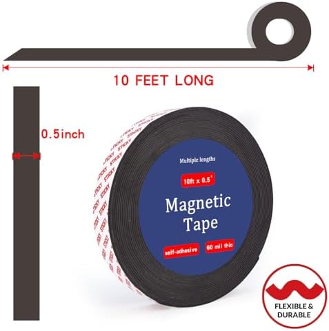 Towjug Magnetic Tape 10ft x 1/2in Fridge Magnets with Adhesive Backing Roll