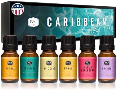 P&J Trading Fragrance Oil Caribbean Set | Pina Colada, Awapuhi Seaberry, Papaya, Mango, Ocean Breeze, Orchid Candle Scents for Candle Making, Freshie Scent, Soap Making Supplies, Diffuser Oil Scents