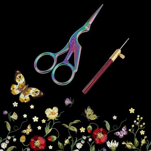 Haomian Tambour Hook with 3 Needles Embroidery Beginner Kit with Needles Scissors, Embroidery Beading Needle Tools Kit Premium DIY Sewing Supplies for Handcraft Enthusiasts Starter Projects