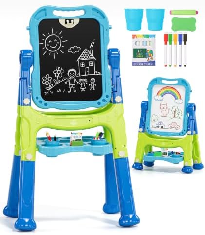 Lehoo Castle Easel for Kids 3-5, Magnetic Chalkboard Whiteboard (Blue)