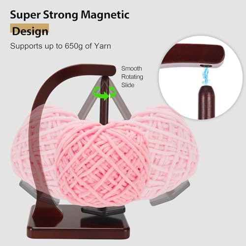 Yarn Holder for Crocheting and Knitting - Magnetic Wooden Yarn Holder Spinner, Ideal for Crochet Accessories, Knitting Accessories, Cool Gifts for Crocheters and Knitting Lovers （Burgundy）