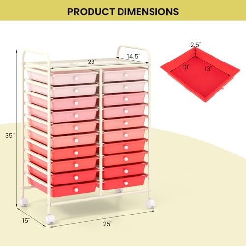 COSTWAY 20-Drawer Rolling Storage Cart, Utility Storage Organizer Cart