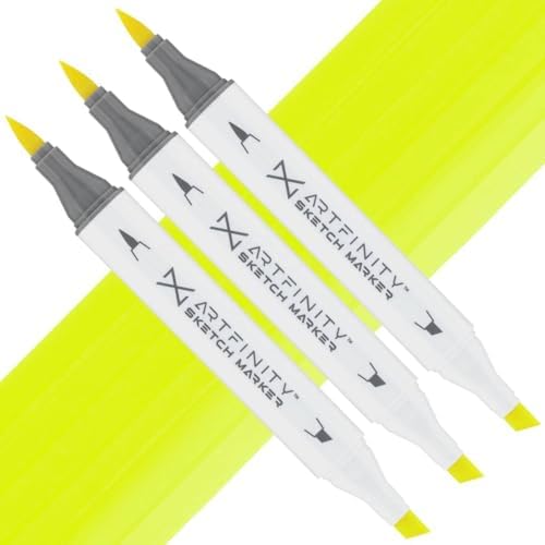 Artfinity Sketch Markers - Set of 3 - Fluorescent Yellow FY1, Vibrant, Professional, Dye-Based Alcohol Markers for Artists, Drawing, Travel, & More