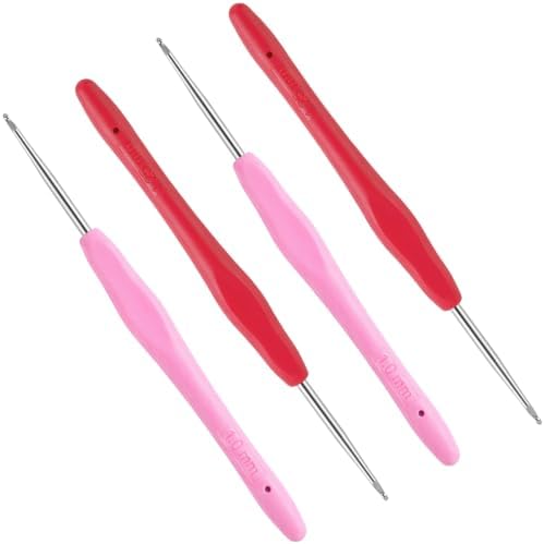 WILLBOND 4 Pcs Dreadlock Crochet Hooks, 1.0 mm 1.25 mm, Pink, Red